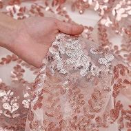 QueenDream Rose Gold Flower Sequin Fabric 4 Yards Rose Gold Flower Christmas Sequin Fabric Sequins Tablecloth Long Sequin Tablecloth DIY Party Dress Fabric