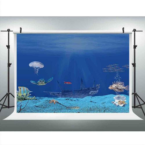  Blue Underwater World Backdrops for Photography 9x6FT Fish Ship Starfish Clear Water Photo Backgrounds Theme Party Wall Paper Photo Booth Props LUCKSTY LULF532