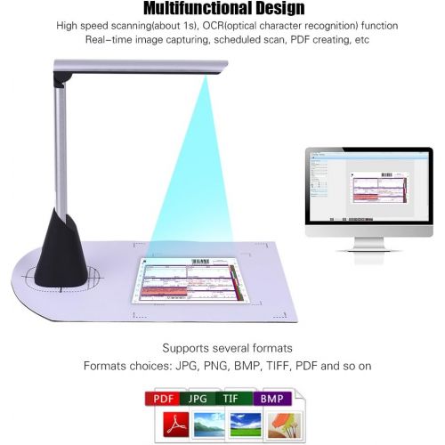  [아마존베스트]Aibecy Portable High Speed USB Book Image Document Camera Scanner 5 Mega-pixel High-Definition Max. A4 Scanning Size with OCR Function LED Light for Classroom Office Library Bank