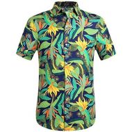 SSLR Mens Print Button Down Casual Short Sleeve Tropical Hawaiian Shirt
