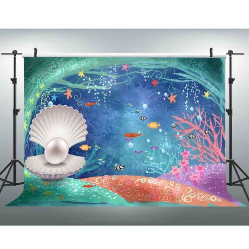  VVM 10x7ft Backdrop Cartoon Underwater World Photography Background Shell Pearl Customized Studio Props LXVV485