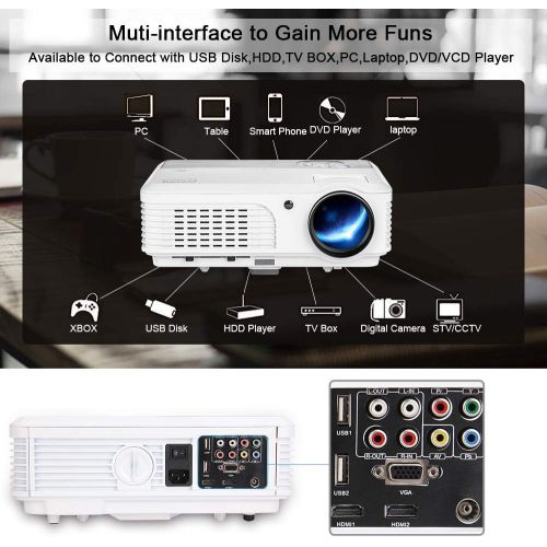  EUG LCD HD HomeOutdoor WiFi Projector with Bluetooth Android 6.0 Support 1080P HDMI Wireless Airplay Connectivity for iPhone iPad, 3500Lumen LED Digital Movie Projector for Games Artw