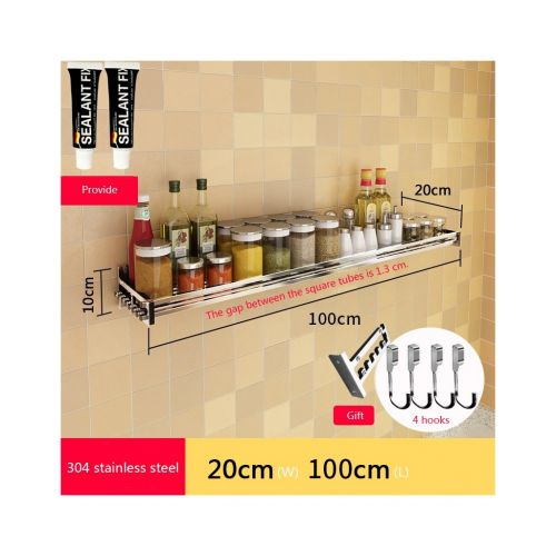  OYY Manufacture Punch-free 304 stainless steel kitchen rack wall-mounted wall seasoning seasoning soy sauce storage rack,Spice rack(40cm, 50cm, 60cm, 70cm, 80cm, 90cm, 100cm) (Size : 100cm)