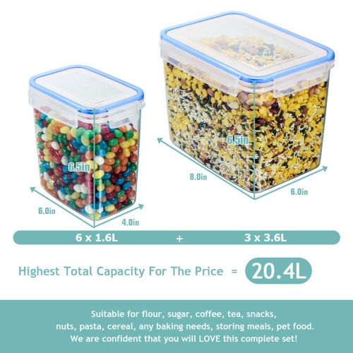  Cereal Container Food Storage Containers - Blingco Airtight Storage Containers (Set of 9) Large Dry Food Storage Containers for Flour Sugar Cereal - Airtight, Leakproof with Lids -