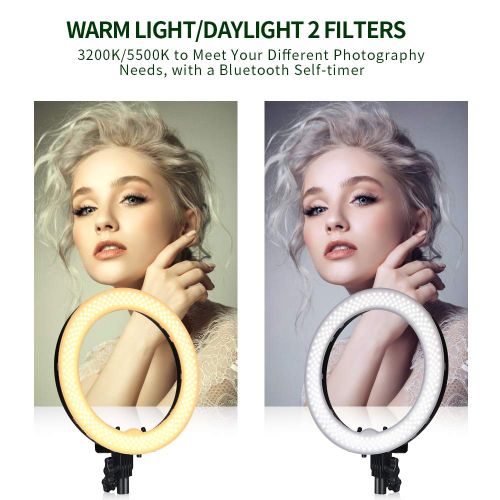  LED Ring Light, FOSITAN 18 inches48cm Outer 55W 5500K3200K Dimmable LED Video Lighting kit with 2M Stand Phone Adapter Carrying Bag for YouTube Vlog Makeup Video Shooting Salon P