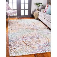 Unique Loom Lyon Collection Modern Abstract Ivory Area Rug (5 x 8)