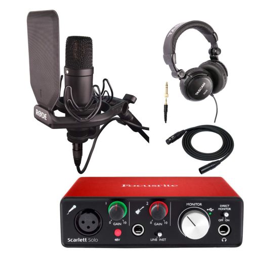로데 Rode NT1 Kit Condenser Microphone Cardioid with Scarlett Solo Interface, Headphones and XLR Cable