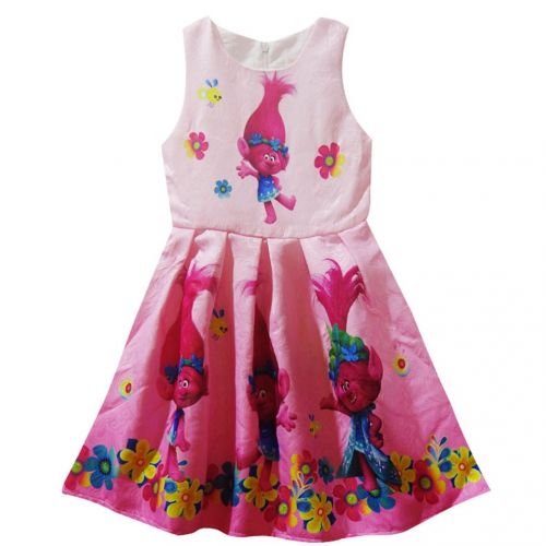  ZHBNN Trolls Little Girls Princess Dress Cartoon Party Dress cosplay clothes