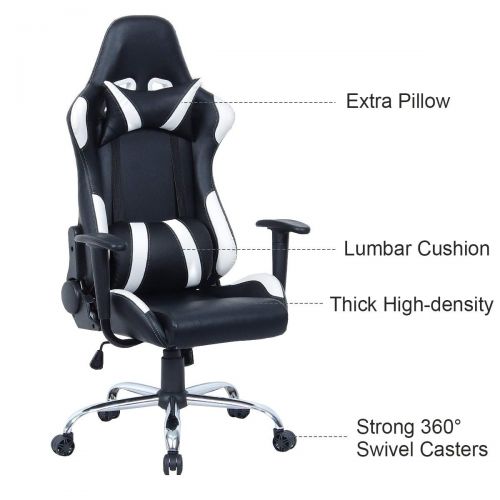  WATERJOY Office Desk Chair, WaterJoy High-Back Racing Gaming Chair,PU Leather Ergonomic PC Gaming Swivel Adjustable Chair with Headrest Lumbar Support Black