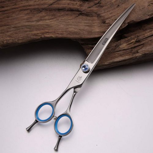  Fenice 7.5/8 inch Double Finger Rest Pet Grooming Curved Scissors for Dog