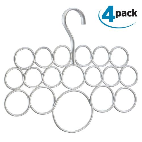  InterDesign Axis Scarf Hanger - Storage Organizer Rack for Scarves, Neck Ties, Belts, Shawls, Pashminas and Accessories - 18 Loops, Pearl Silver, Set of 4