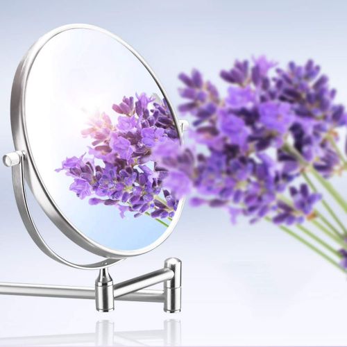  WUDHAO Mirrors with Lights Wall Mounted Makeup Mirror 8 Inch Wall Mounted Double Sided 3 Times Magnification Bathroom Hotel Rotating Telescopic Folding Mirror Makeup Vanity Mirror