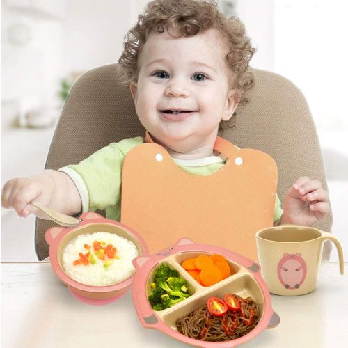  DEI QI 4 Piece Toddler Divided Plate And Bowl Dining Set Cute Animal (Color : Little Tiger - Set of 4)