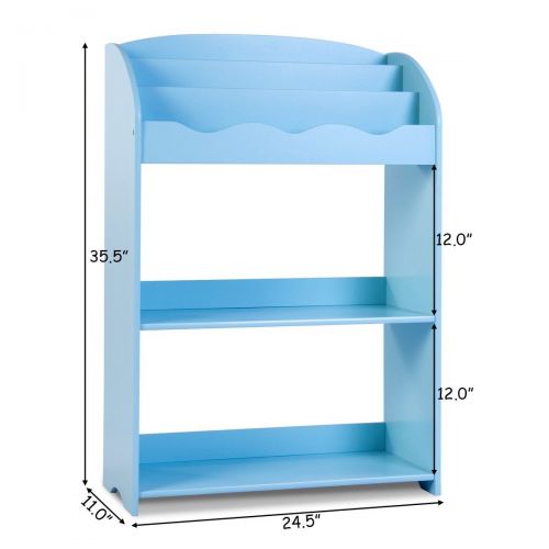 코스트웨이 COSTWAY 3-Tier Kids Bookshelf Magazine Storage Bookcase - Blue by SpiritOne