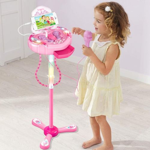  [아마존베스트]Anpro Kids Karaoke Machine with 2 Microphones & Adjustable Stand, Microphone Music Toy Play Set Music Player Best Birthday Gift for Kids