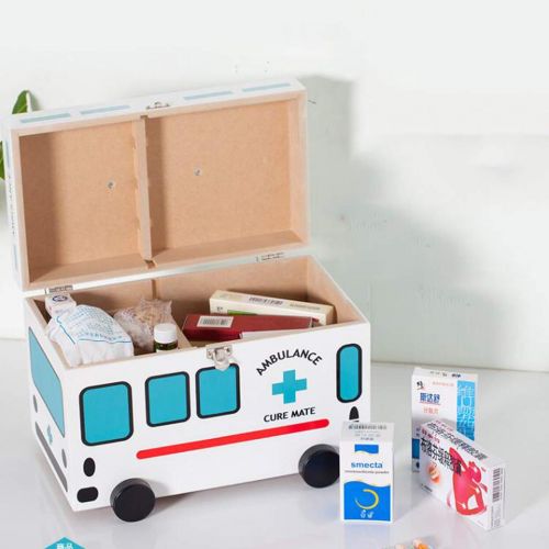  CQ Household Medicine Box Baby Child Medicine Storage Box First Aid Box Blue Medical Box Family Small Medicine Box Wooden