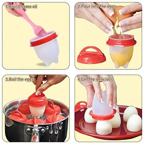  Eierkocher Silikon, Eggies BPA Frei Antihaft-Silikon Eierbecher, Eier Pochier Schnelle und Einfache ohne Schale (6-teiliges Set) - temperament fashion