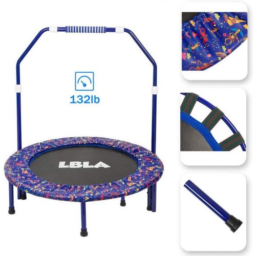  LBLA Kids Trampoline with Adjustable Handrail and Safety Padded Cover Mini Foldable Bungee Rebounder