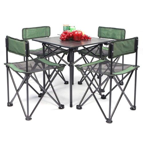  BHH-Picnic table Outdoor Folding Picnic Table and Chair Set of 5 Aluminum Alloy Multifunctional Portable Camping Barbecue Garden Terrace Self-Driving Beach Yard Home Simple Lightweight Sturdy Dura