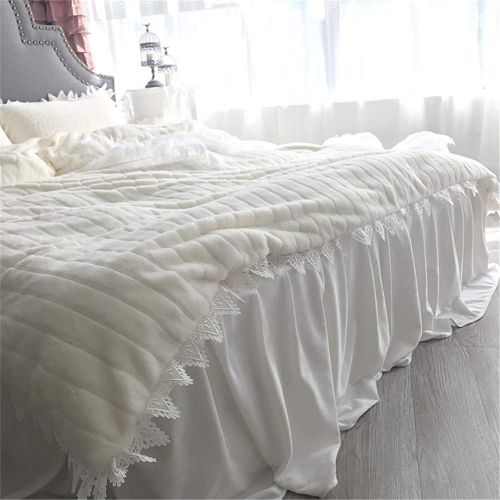  EVDAY Pink Korean Girls Bedding Sweet Candy Color Ultra Soft Short Plush Thick Winter Flannel Bedding Including 1Duvet Cover,1Bedskirt,2Pillowcases King Queen Full Twin Size