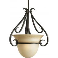 Progress Lighting P5144-77 1-Light Stem-Hung Mini-Pendant with Tea-Stained Bell-Shaped Glass Bowl and Squared Scrolls and Arms, Forged Bronze