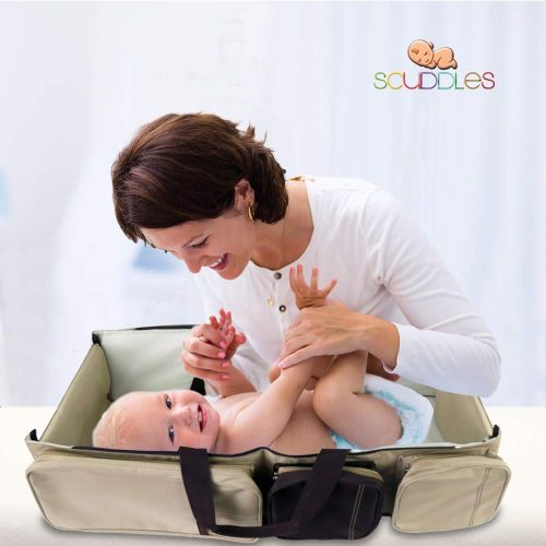  Scuddles 3 In 1 Travel Infant Bed Baby Diaper Bag & Baby Changing Pad Portable Systems | Infant Sleeping Bag | Travel Bed, Easy Carry Design Portable For Girls & Boys Travel Access