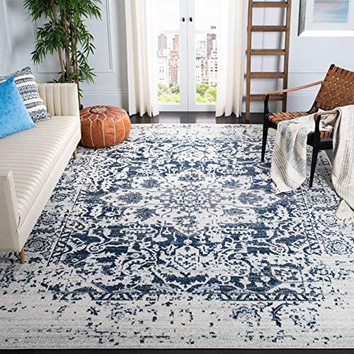  Safavieh Madison Collection MAD603D Cream and Navy Distressed Medallion Area Rug (8 x 10)