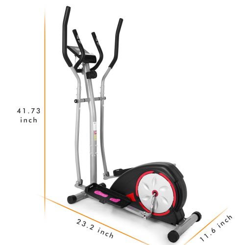  Anfan Elliptical Machine Trainer, Magnetic Exercise Fitness Machine for Home Use with LCD Monitor and Pulse Rate Grips (Elliptical-BR) (Black Red) (Black-Red)