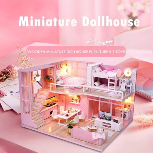  Amazingdeal DIY Doll House Wooden Dollhouse Furniture Kit Toys (Without Dust Cover)