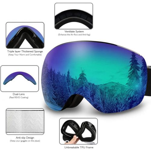  [아마존베스트]AKASO OTG Ski Goggles, Snowboard Goggles, Mag-Pro Magnetic Interchangeable Lenses, Anti-Fog, 100% UV Protection, Helmet Compatible, Snow Goggles for Men & Women, Free Balaclava Ski