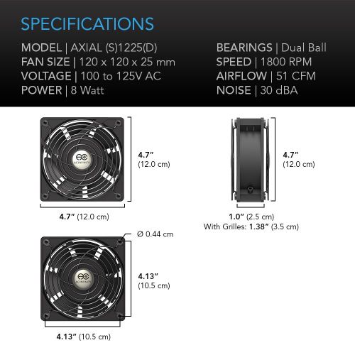  AC Infinity AXIAL S1225, 120mm Muffin Fan with Speed Controller, for Doorway, Room to Room, Wood Stove, Fireplace, Circulation Projects