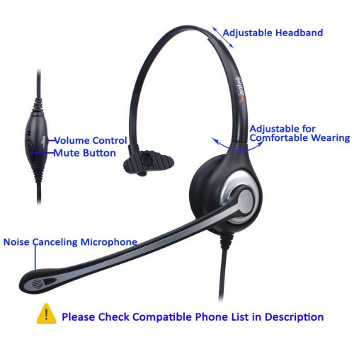  Wantek Wired Call Center Telephone Headset with Noise Canceling Mic and Volume Mute Control for Avaya 1408 6402D Allworx 9112 NEC Aspire DT310 Mitel 5010 Plantronics T10 IP Phones(