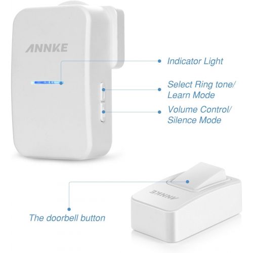  [아마존베스트]ANNKE M108 Stylish Battery-Free Wireless Doorbell Energy Saving Portable Door Chime, 1 Receiver & 1 Push Button with Sound , Super Easy Installation (Black)
