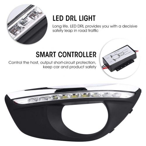  Aramox 1 Pair Car Daytime Running Light DRL LED Daylight Fog Lamp Cover for Hyundai Santafe 10-12