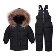 M&A Baby Girls Boys Winter Hooded Down Coat Puffer Jacket and Bib Pants 2Pcs Set