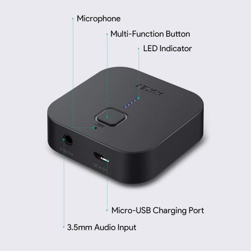  [아마존베스트]AUKEY Bluetooth Receiver V4.1 Wireless Audio Music Adapter A2DP with Hands-Free Calling and 3.5mm Stereo Jack for Home and Car Audio System
