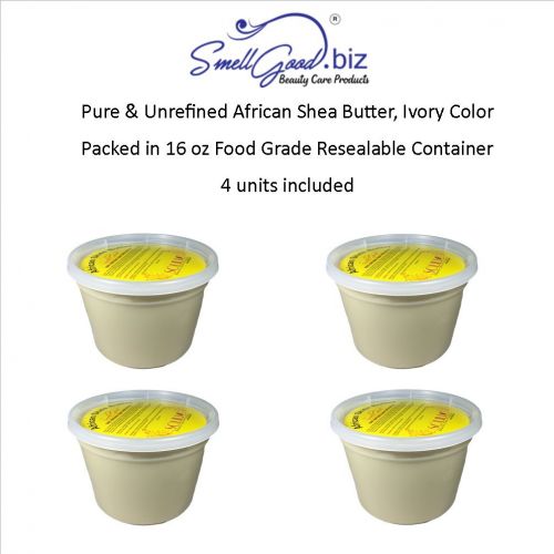  SmellGood - Pure Unrefined African Shea Butter, natural and handmade, ivory color, packed in 16 oz food grade resealable container, 40 Units BOX DEAL