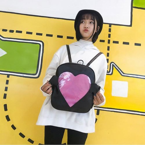  LTFT Girls Black Backpacks Cute Candy Leather Wing Backpack Transparent Love Heart Schoolbags Ita Bag White Daypack