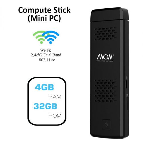  AWOW Windows 10 (64bit) Mini PC Stick 4GB RAM+32GB ROM Compute Stick with Extra Quiet Fan Intel Atom X5 Z8350Dual WiFi 2.4G+5GHDMIBluetooth 4.0USB 3.0Micro SD-[MP18-SC432]