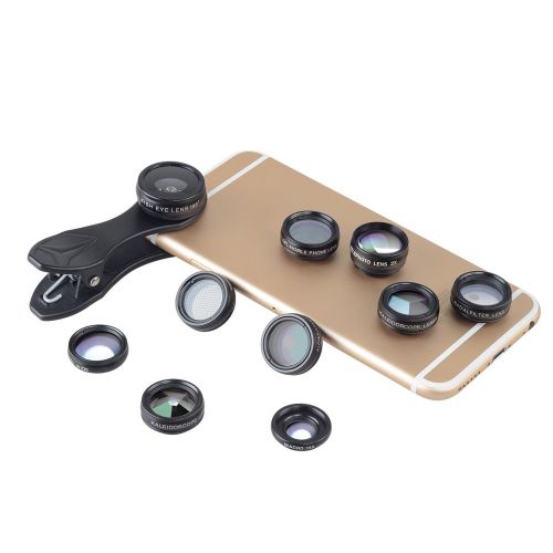  XIAOKUKU Mobile Phone Lens, 10 in 1 Camera Lens Set Fisheye Wide Angle Macro Lens Cpl Filter Kaleidoscope 2X Telescope Lens for Smart Phone