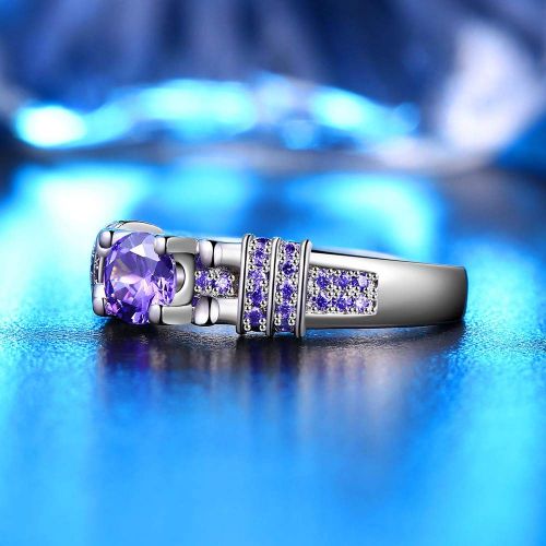  Aunimeifly Womens Jewelry Elegant Silver Purple Zircon Inlaid Surround Wedding Ring
