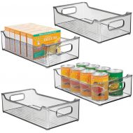 mDesign Wide Stackable Plastic Kitchen Pantry Cabinet, Refrigerator or Freezer Food Storage Bin with Handles - Organizer for Fruit, Yogurt, Snacks, Pasta - BPA Free, 14.5 Long, 4 P
