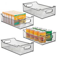 mDesign Plastic Kitchen Pantry Cabinet, Refrigerator or Freezer Food Storage Bin with Handles - Organizer for Fruit, Yogurt, Snacks, Pasta - BPA Free, 10 Long, 4 Pack - Smoke Gray