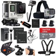 Photo4Less GoPro HERO4 SILVER Edition Camera HD Camcorder With Deluxe Carrying Case + Head Strap + Chest Strap + Suction Cup Mount + Wrist Strap Band +Monopod + 64GB SDXC MicroSD Memory Card