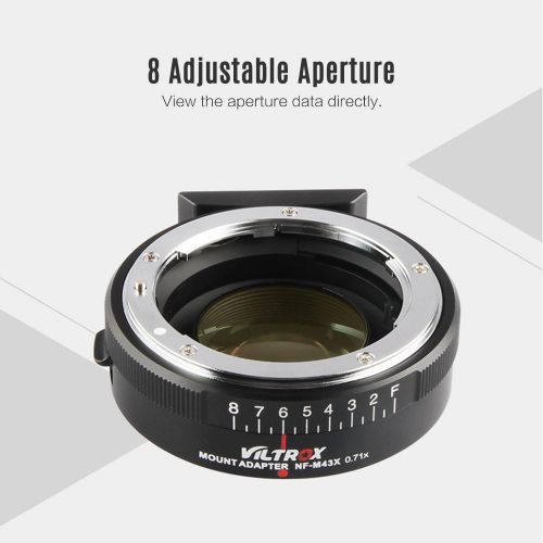  VILTROX Viltrox NF-M43X 0.71X Lens Mount Adapter Ring Focal Reducer Speed Booster 8 Aperture Manual Focus for Nikon G D Lens to use for Micro Four Thirds M43 Camera