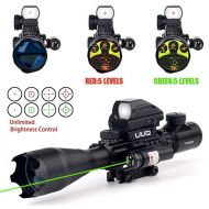 UUQ 4-16x50 Tactical Rifle Scope RedGreen Illuminated Range Finder Reticle WRED(Green) Laser and Holographic Reflex Dot Sight (12 Month Warranty)