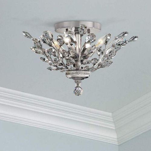  Worldwide Lighting Aspen Collection 4 Light Chrome Finish and Clear Crystal Floral Semi-Flush Mount Ceiling Light 20 D x 11 H Large