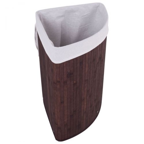  Ar Corner Bamboo Hamper Laundry Basket Washing Cloth Bin Storage Bag Lid Brown