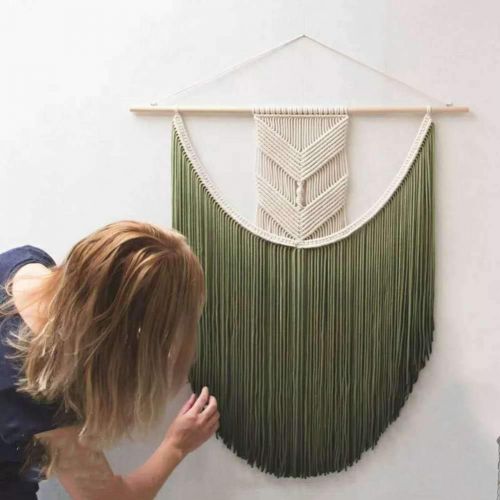  D&L Macrame Woven Wall Hanging, Nordic Boho Handmade Tassel Dyeing Tapestry Home Wall Art Decor-Green W50xH80cm