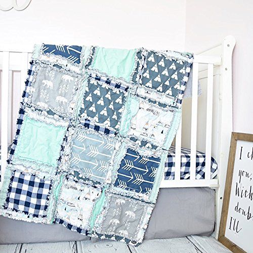  A Vision to Remember Bear Blanket - GrayNavy Blue PlaidMint - QUILT Only